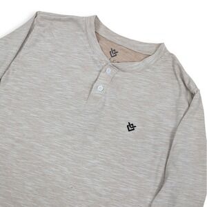 Veece Henley T Shirt Mens Small Beige Long Sleeve Space Dye Cotton Blend